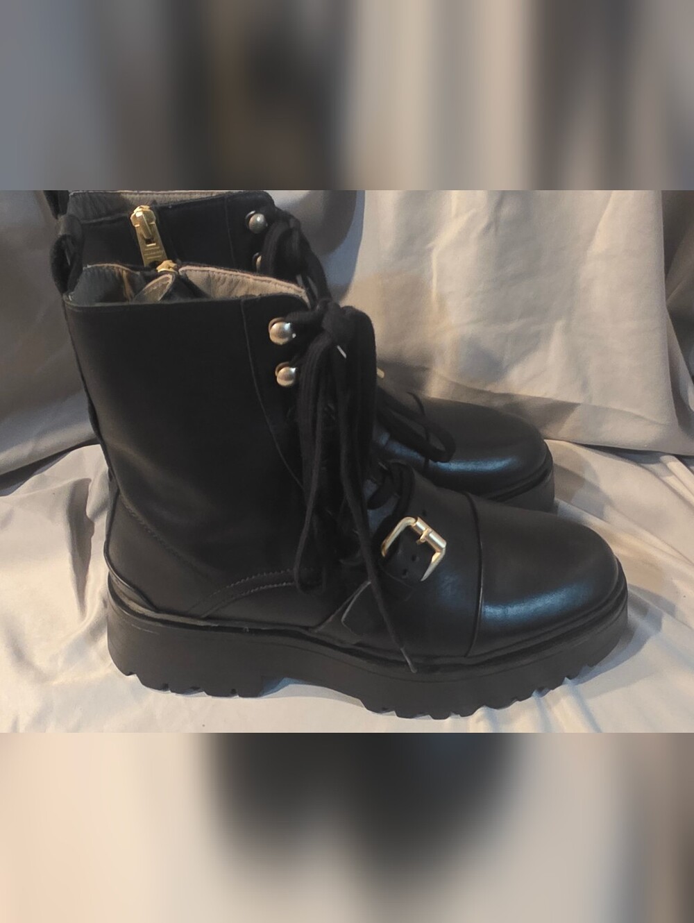 ALLSAINTS Stellar Cap Toe Leather Combat Boot Black Women Size 8 Preowned